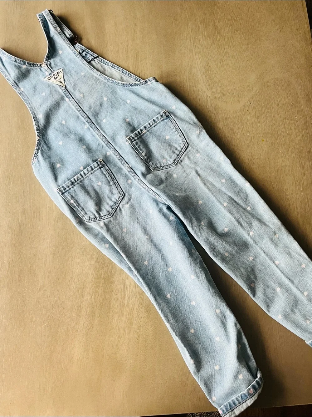 OshKosh B'gosh Light Blue Denim Overalls with Pink Heart Print